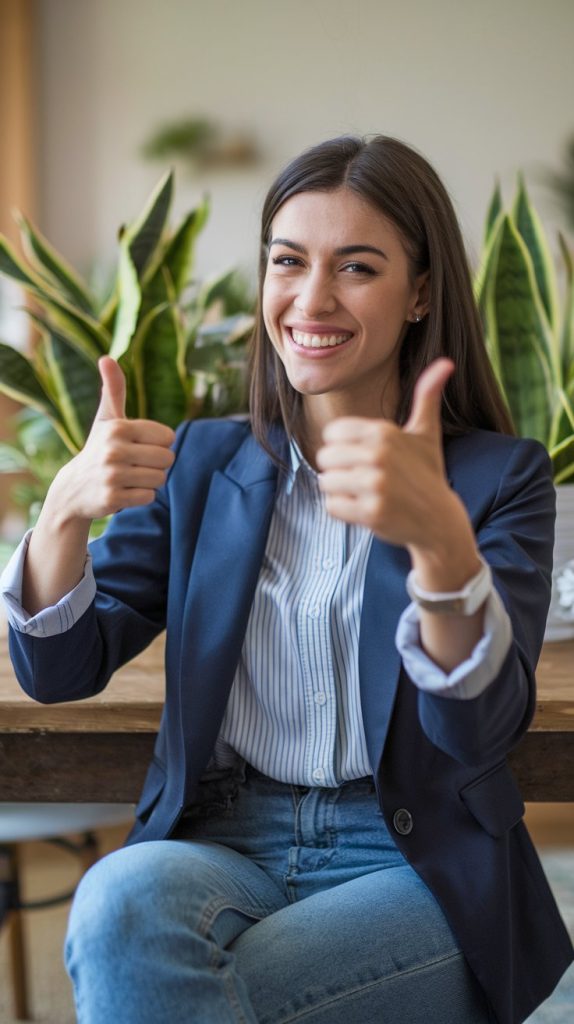 Lady Dressed in Jeans and a Blazer for  casual job interview