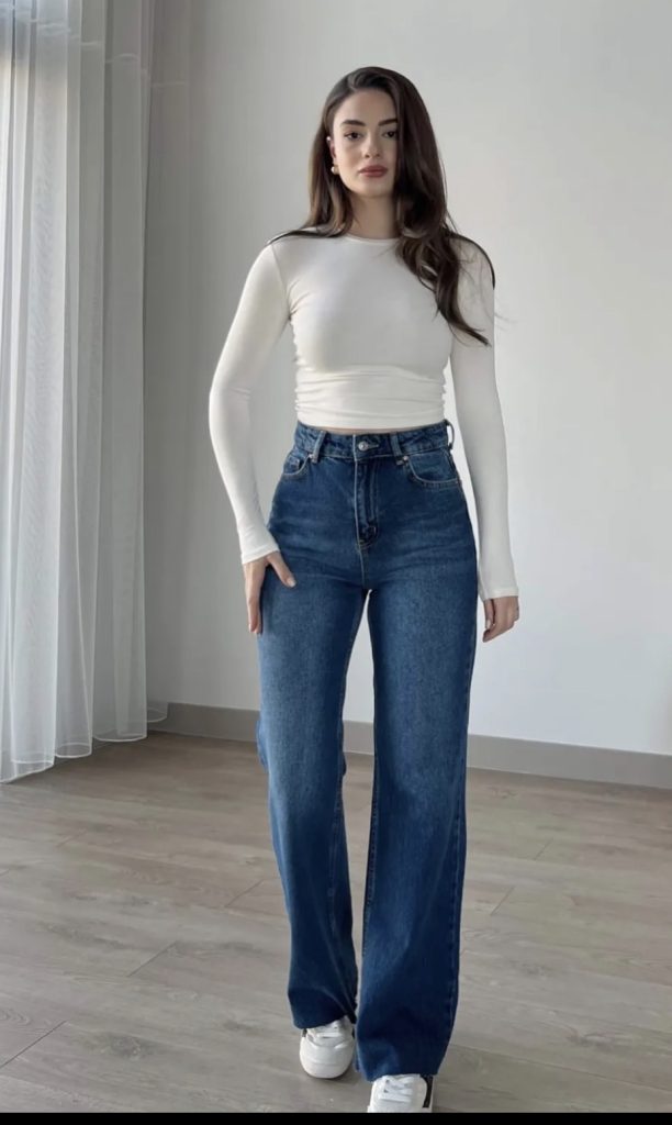 High waisted straight leg jeans