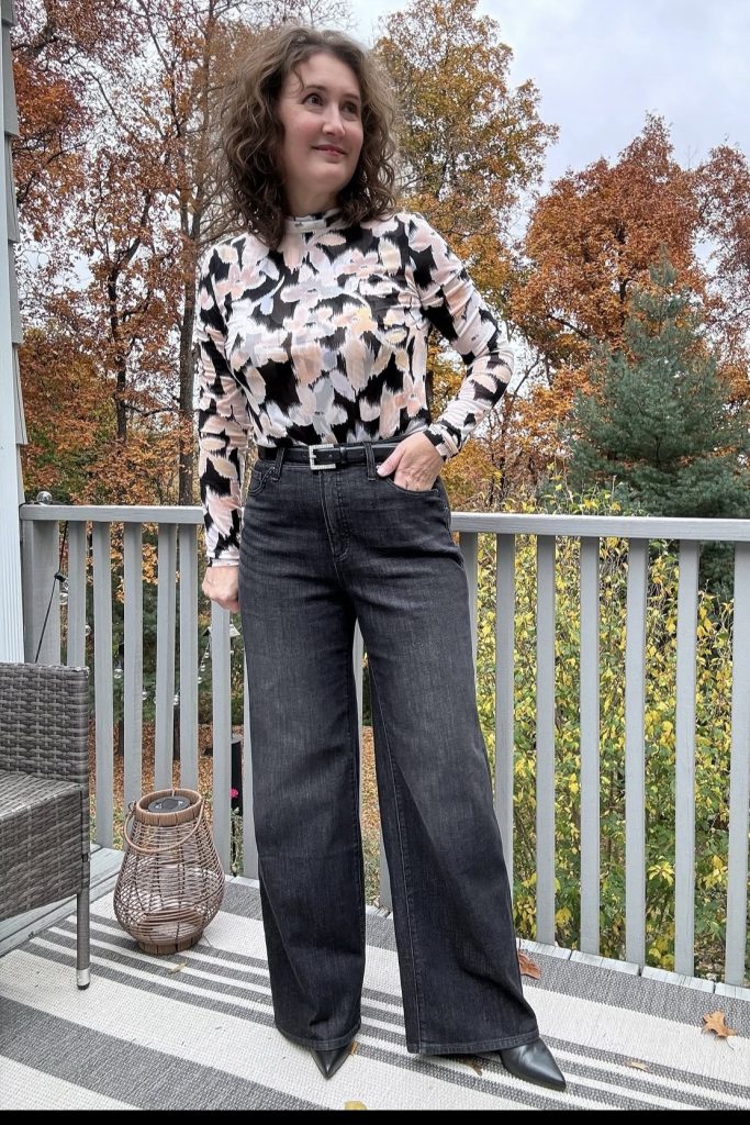 Pair of dark wash jeans 