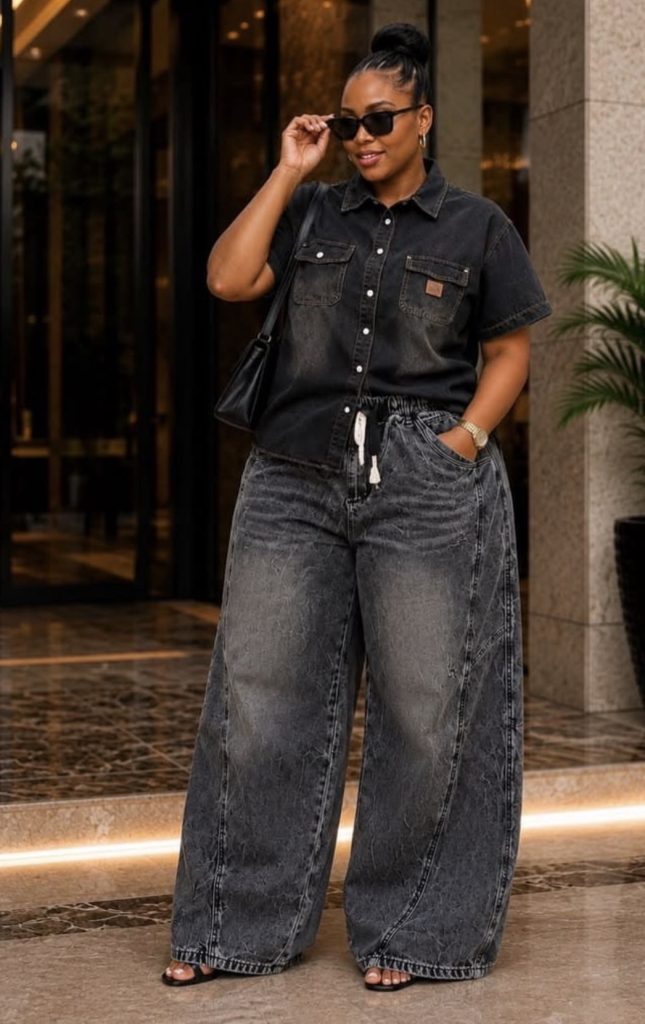 Dark wash wide leg jeans