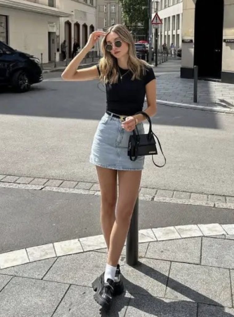 Denim mini skirt and top 