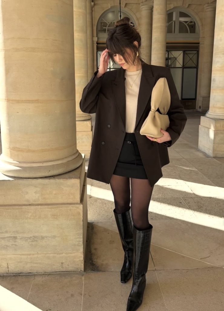 Denim Mini Skirt with an Oversized Blazer