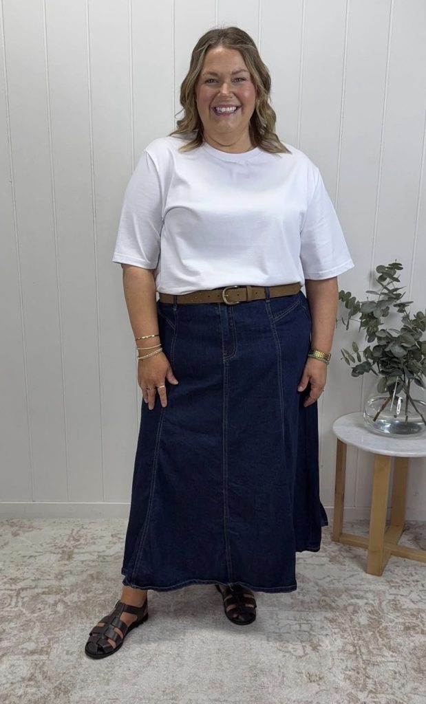 Midi Denim Skirt With An Oversized Sweater