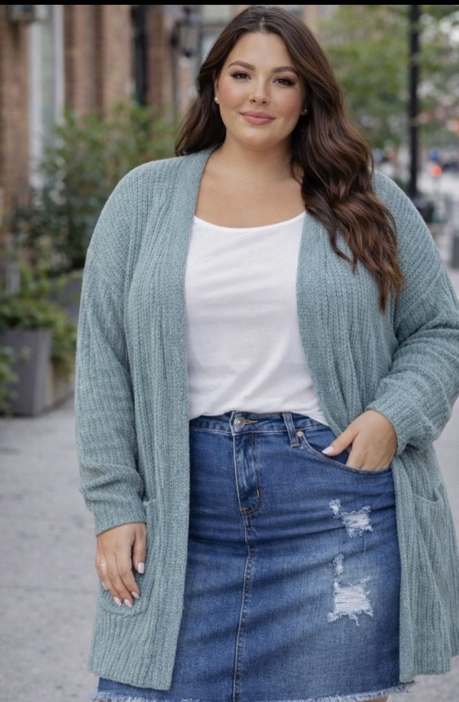Denim Skirt With A Long Cardigan