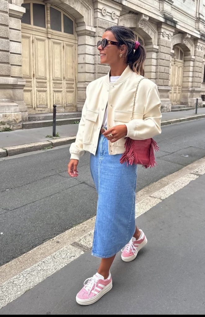 Long Denim Skirt Outfits for Night Party
