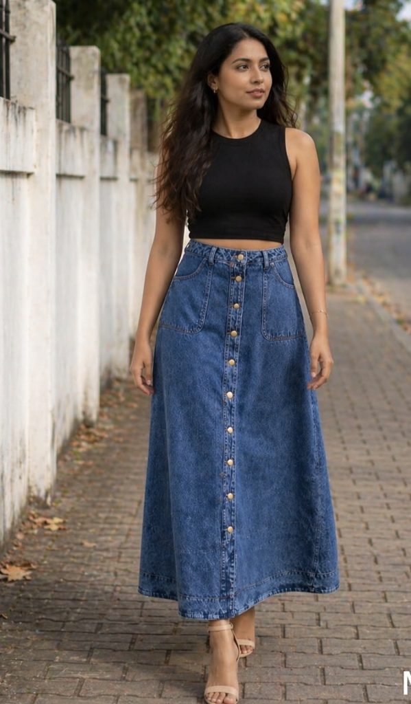 Denim Skirt + Corset Top