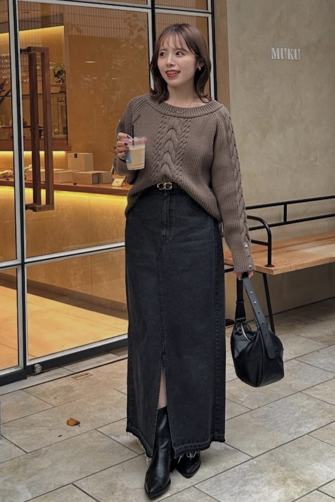Denim Skirt + Fitted Sweater