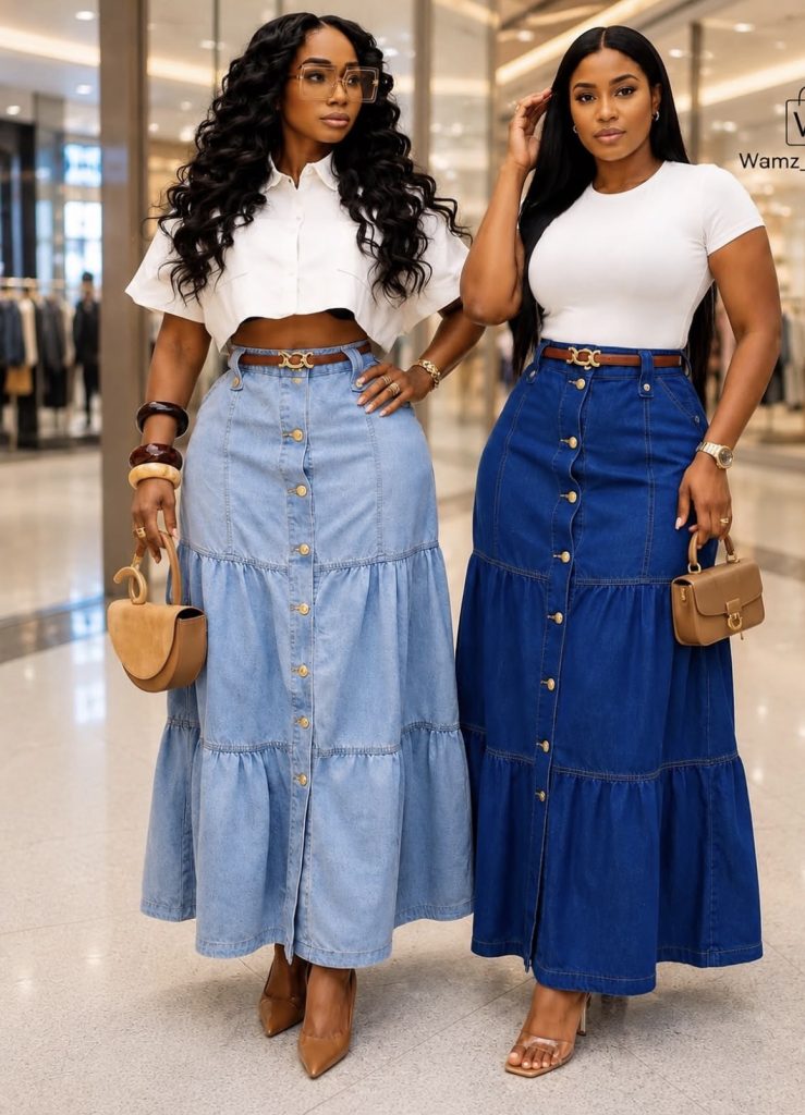 Crop Top and Denim Skirt Combo