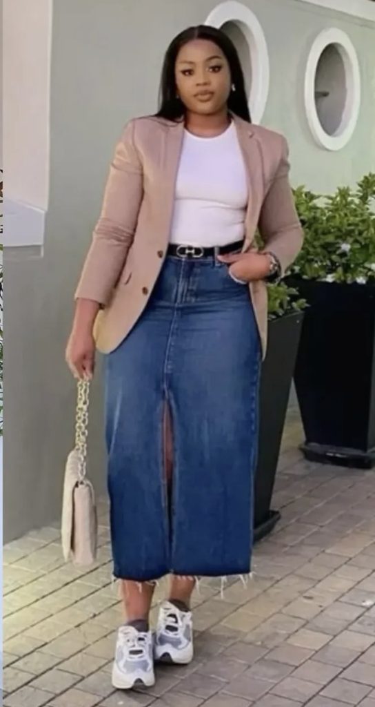 Bodysuit and Denim skirt