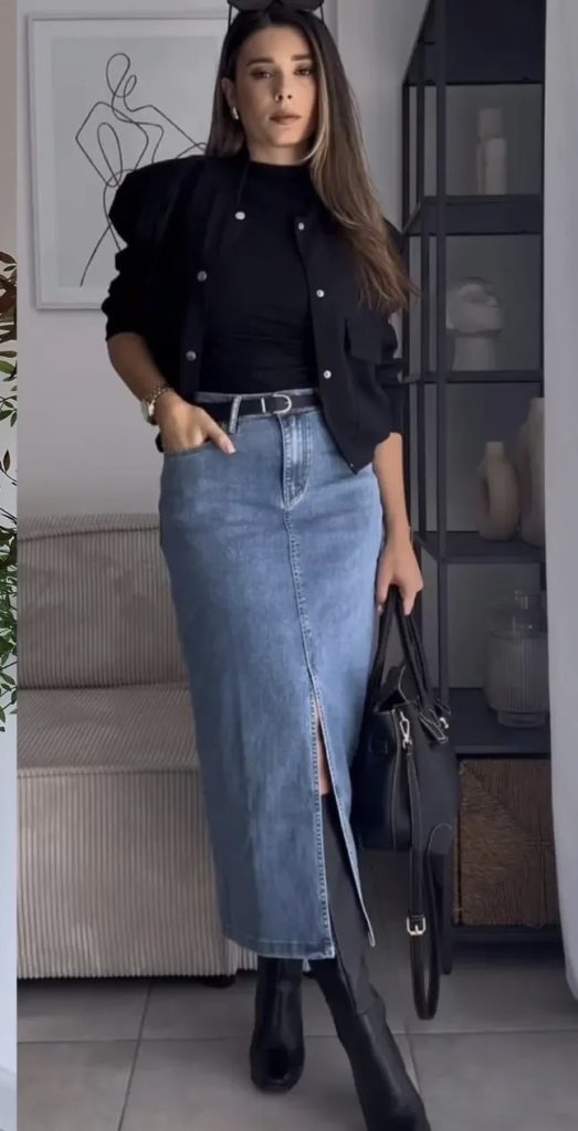 How to Style a Long Denim Skirt With a Top