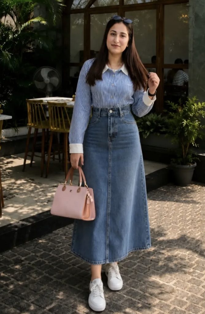 Button down skirt and long denim skirt