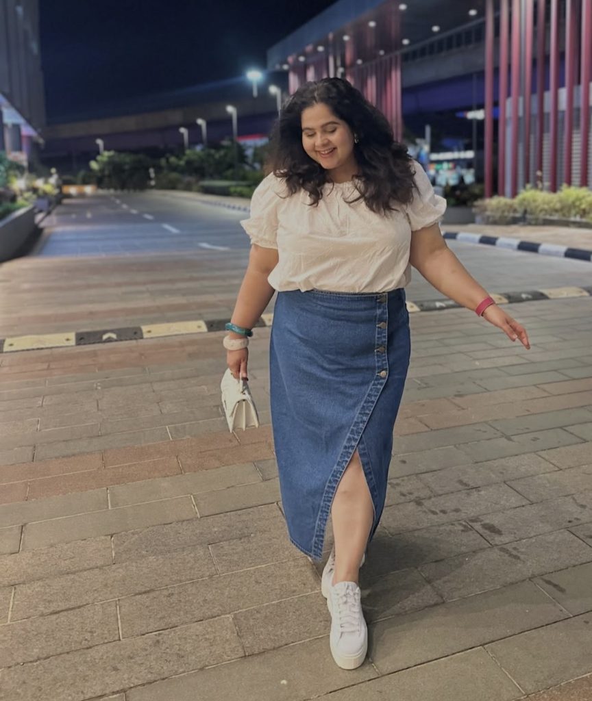 A-Line Denim Skirt with a Fitted Top