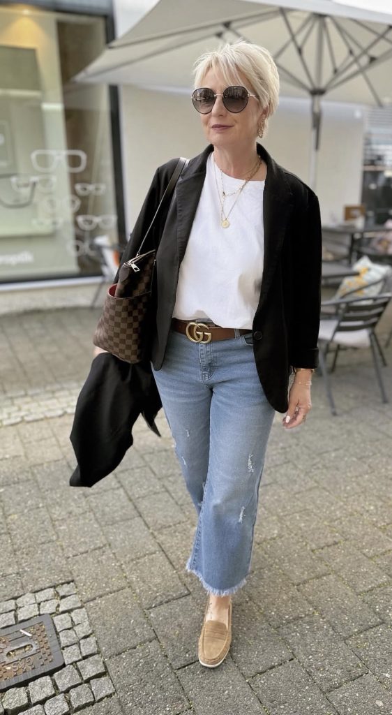 Cropped Jeans + Fitted Blazer + Statement Earrings