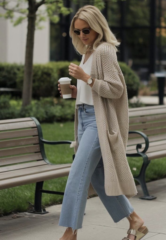 The Long Cardigan Over Wide-Leg Pants