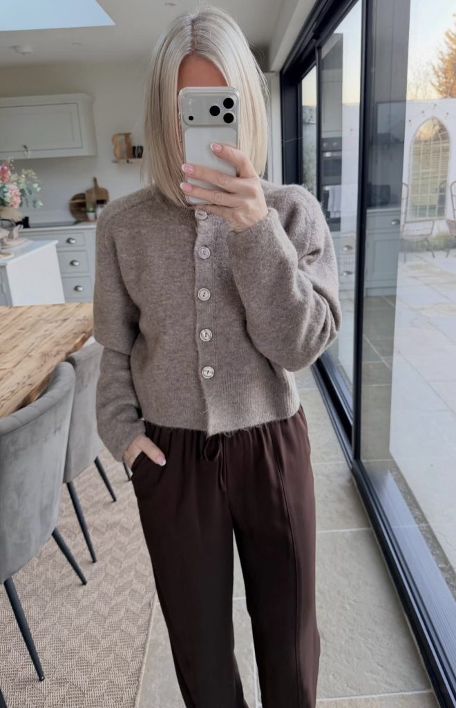 Chunky Cardigan and Straight-Leg Trousers