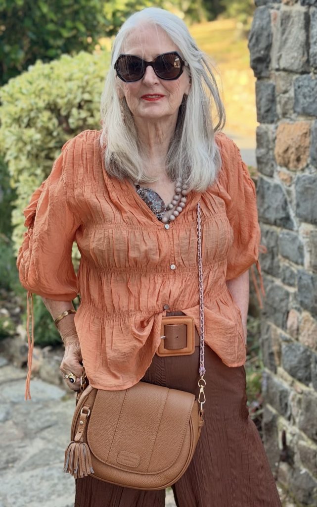 Silk Blouse and Pearl Necklace Ensemble