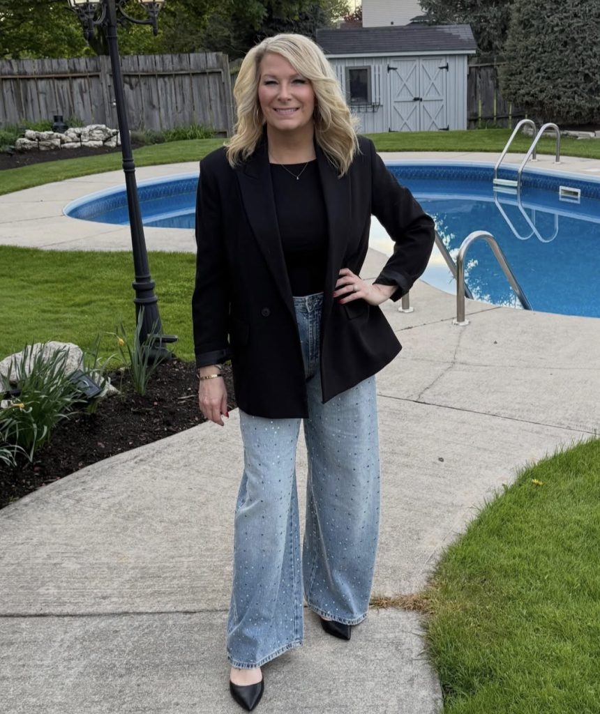 Wide-Leg Jeans with a Black Blazer