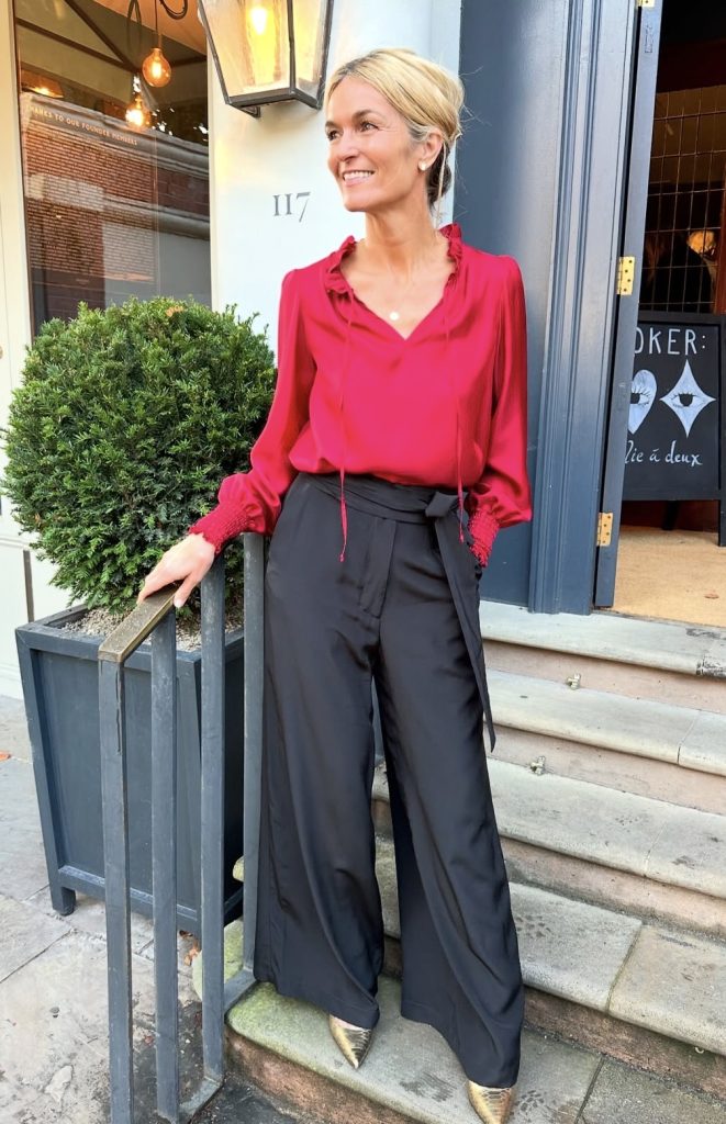 Silk Blouse With Wide-Leg Trousers