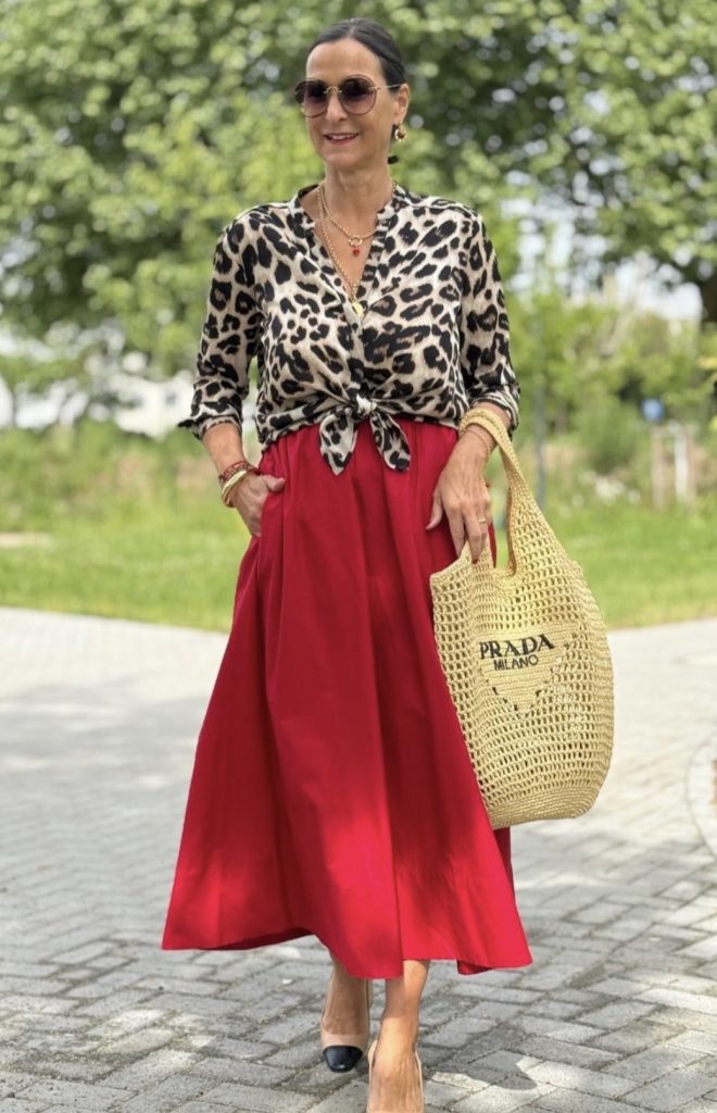Silk Blouse With a Midi Skirt