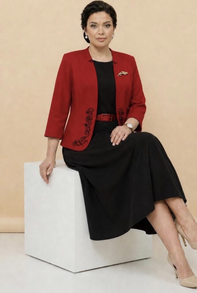 Rich-Colored Midi Dress with a Blazer