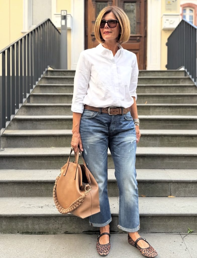 Boyfriend Jeans with a Crisp White Button-Down