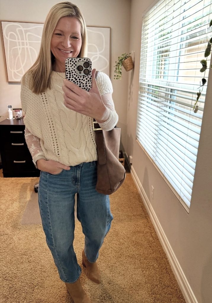 Boyfriend Jeans with a Chunky Sweater and Ankle Boots