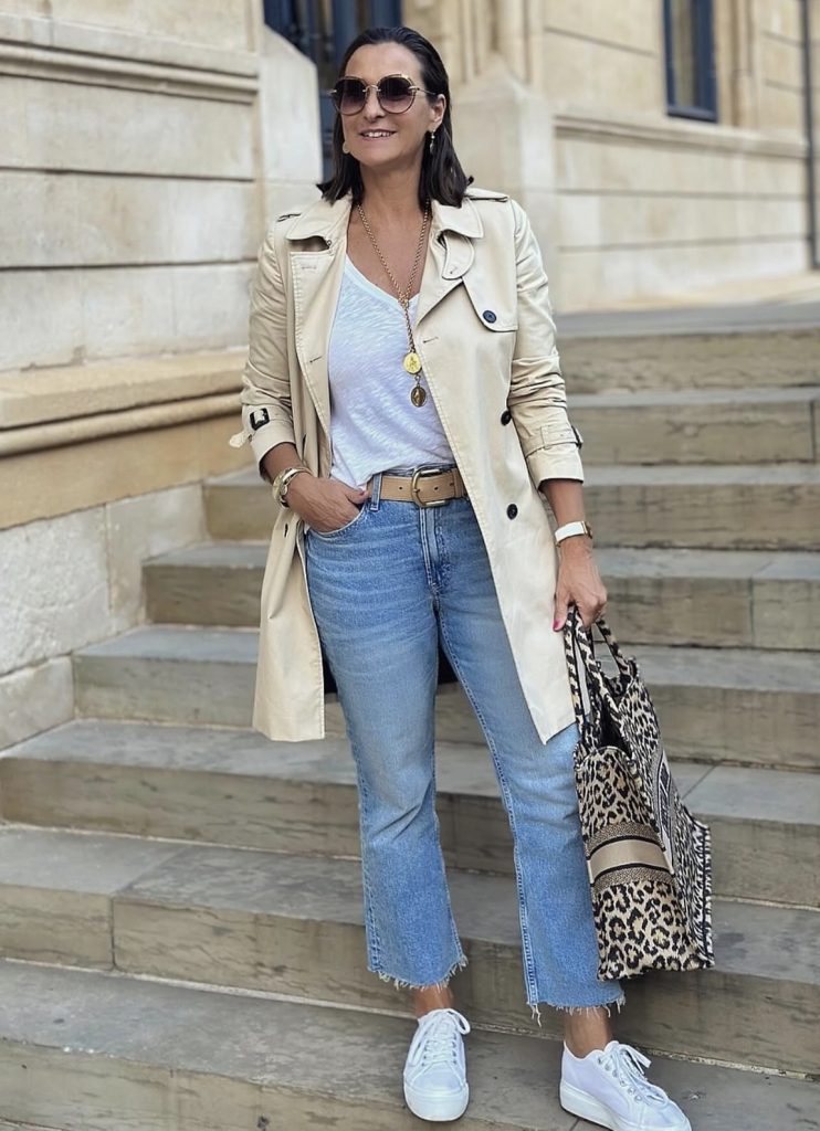 Straight-Leg Jeans + Turtleneck + Trench Coat