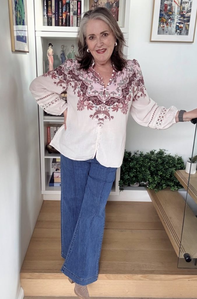 High-Waisted Skinny Jeans + Flowy Blouse