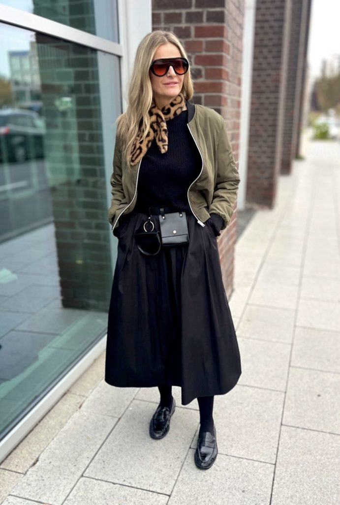 Chunky Loafers with a Midi Skirt