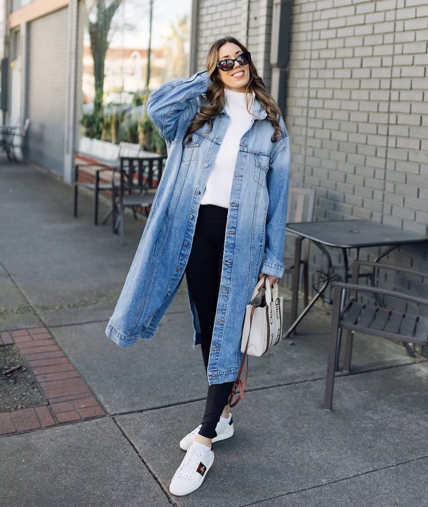 Denim Jacket Layered Over a Turtleneck with Corduroy Pants