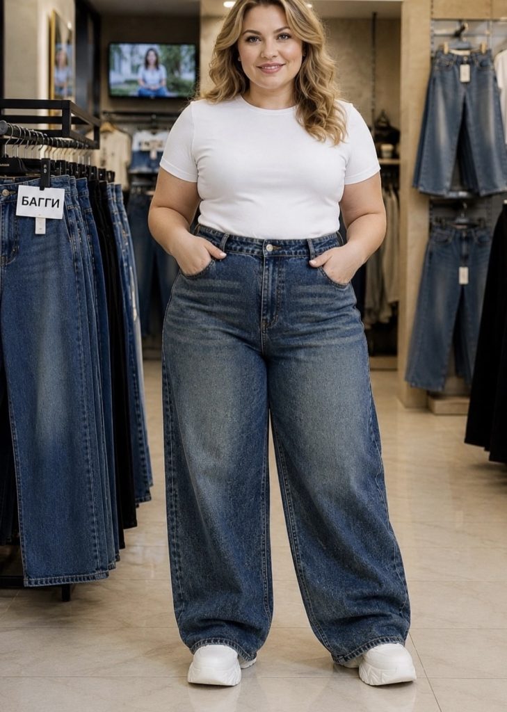 Baggy Jeans + Fitted Crop Top + Chunky Sneakers