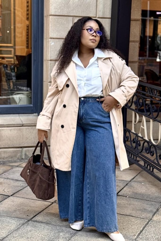 Baggy Jeans + Bodysuit + Trench Coat