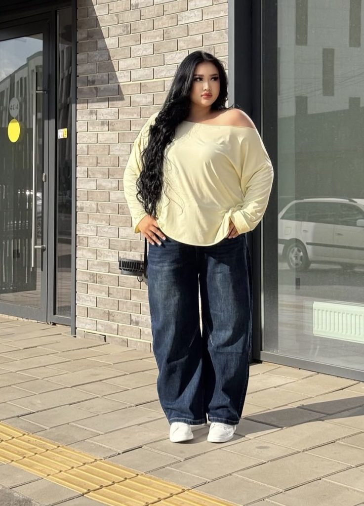 Baggy Jeans + Off-Shoulder Top + Statement Earrings