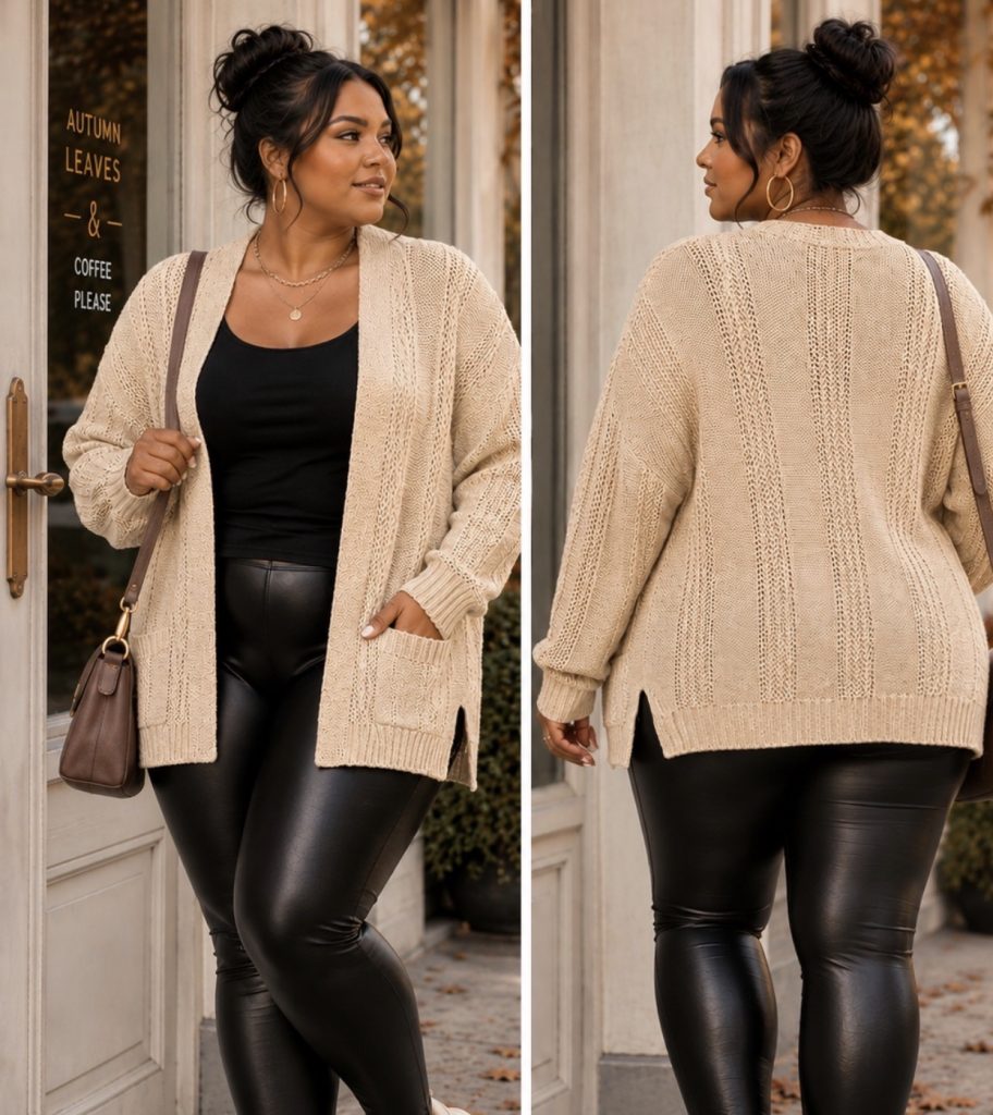 Long Cardigan + Tank Top + Leggings + Slide Sandals