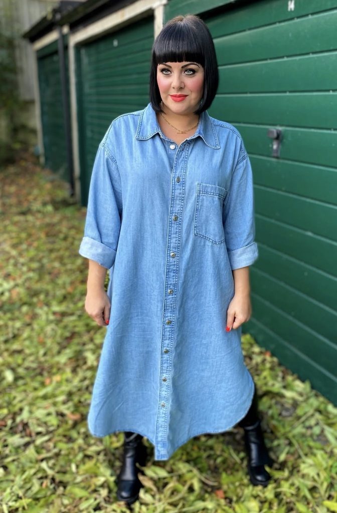 Oversized Denim Shirt Dress Vibe + Leggings + Booties