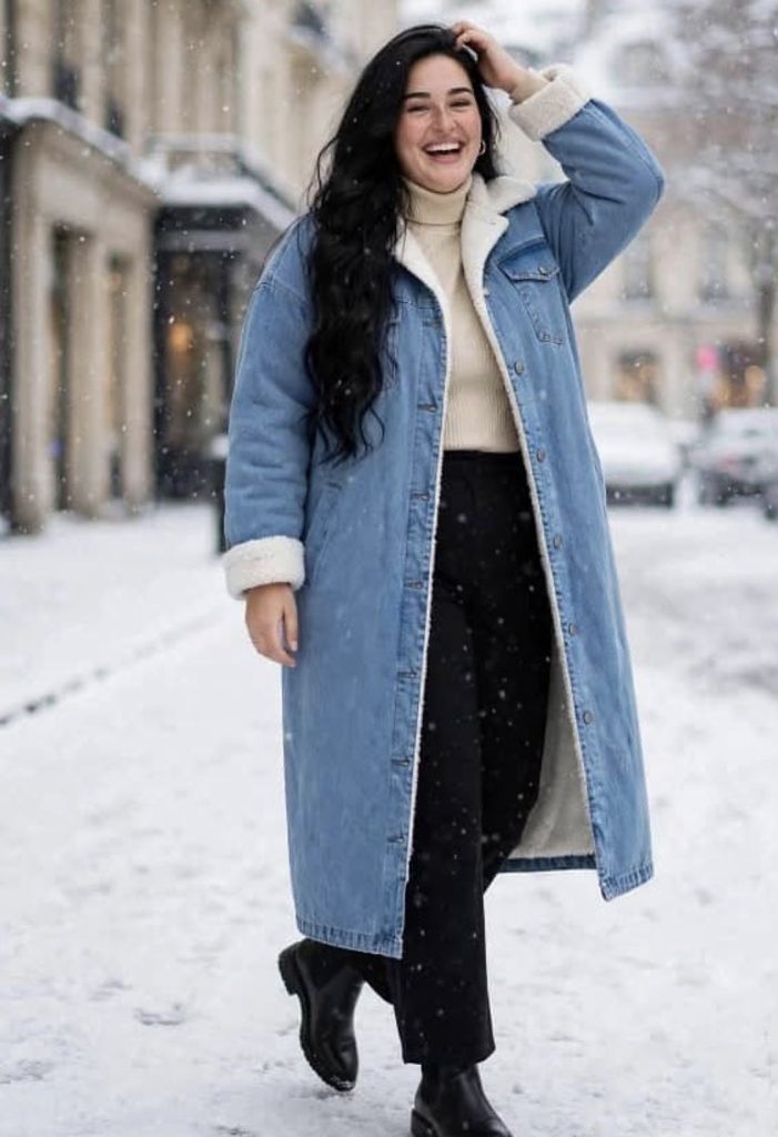 Straight Leg Jeans, Turtleneck, and Long Coat