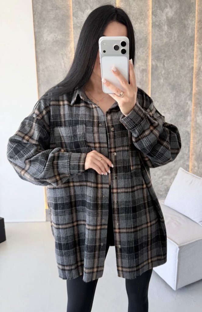 Flannel Shirt Dress with Tights