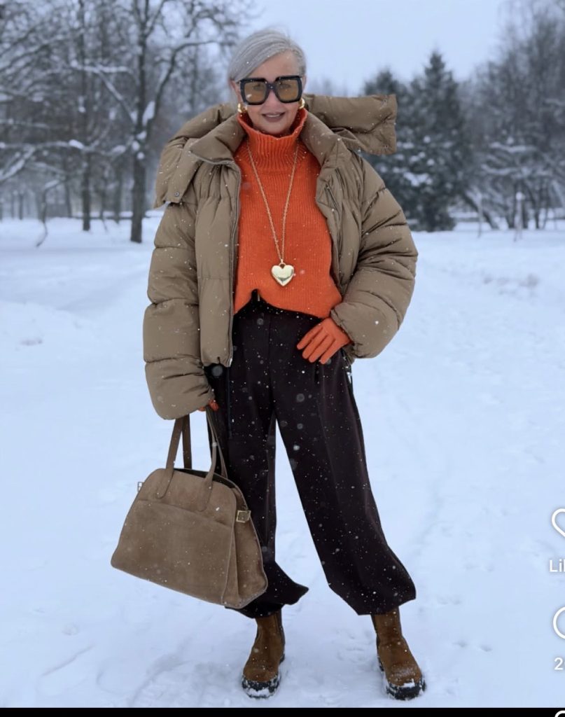 Straight-Leg Jeans, Turtleneck and Puffer Jacket
