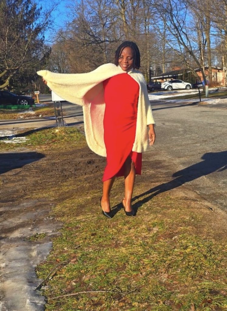Red Wrap Dress with a Cardigan