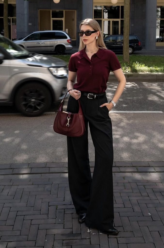 Burgundy Velvet Top with Black Dress