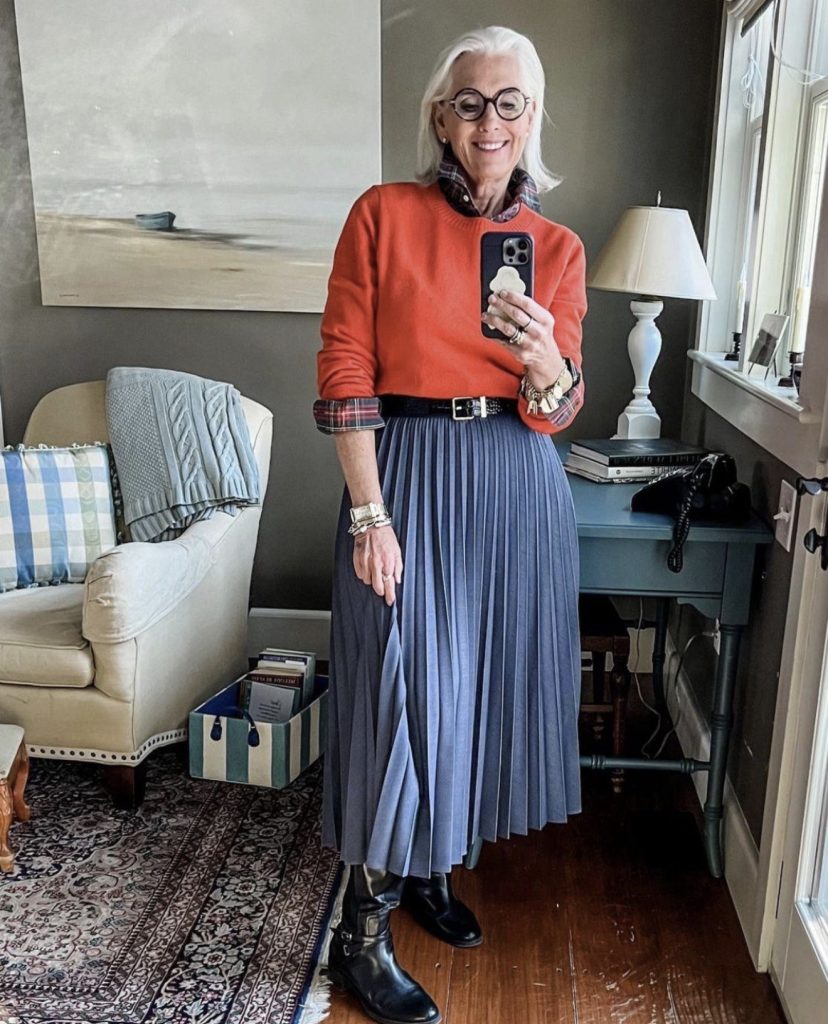 Midi Skirt, Sweater and Ankle Boots