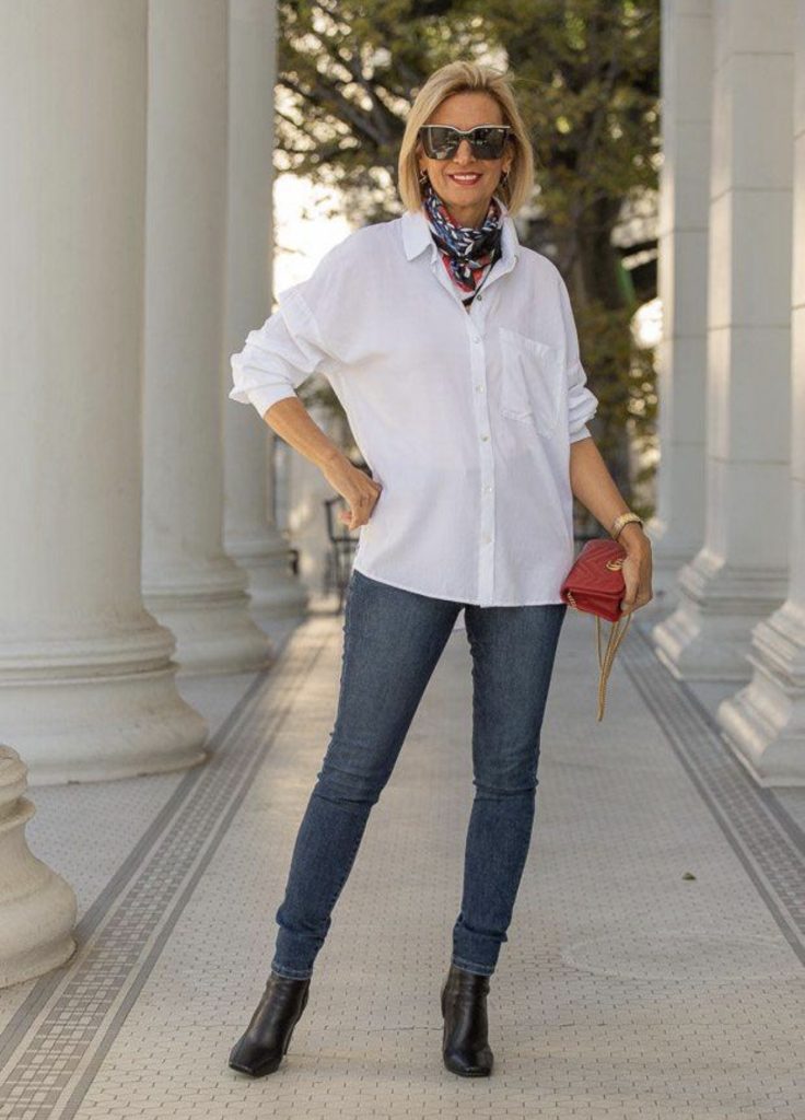 Button-Down Shirt, Jeans and Ankle Boots