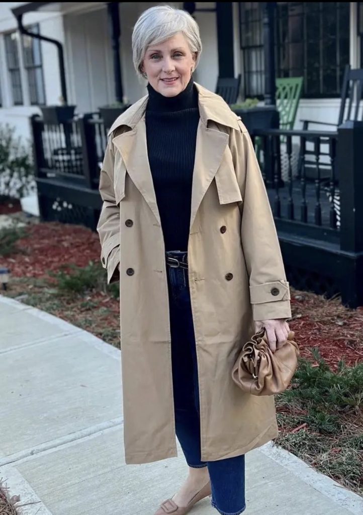 Trench Coat, Simple Top, Jeans and Flats