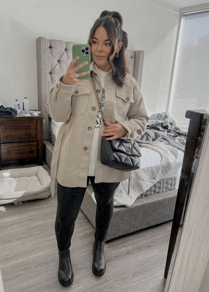 Black Leggings, Shacket and Ankle Boots