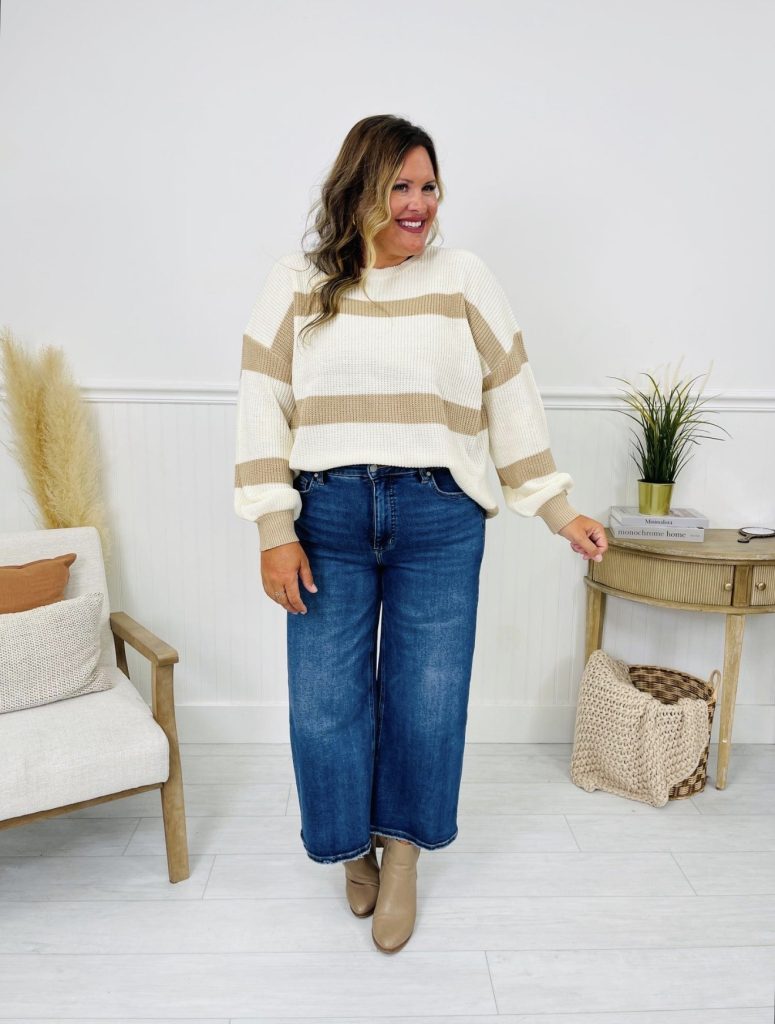Wide-Leg Jeans, Fitted Sweater and Ankle Boots
