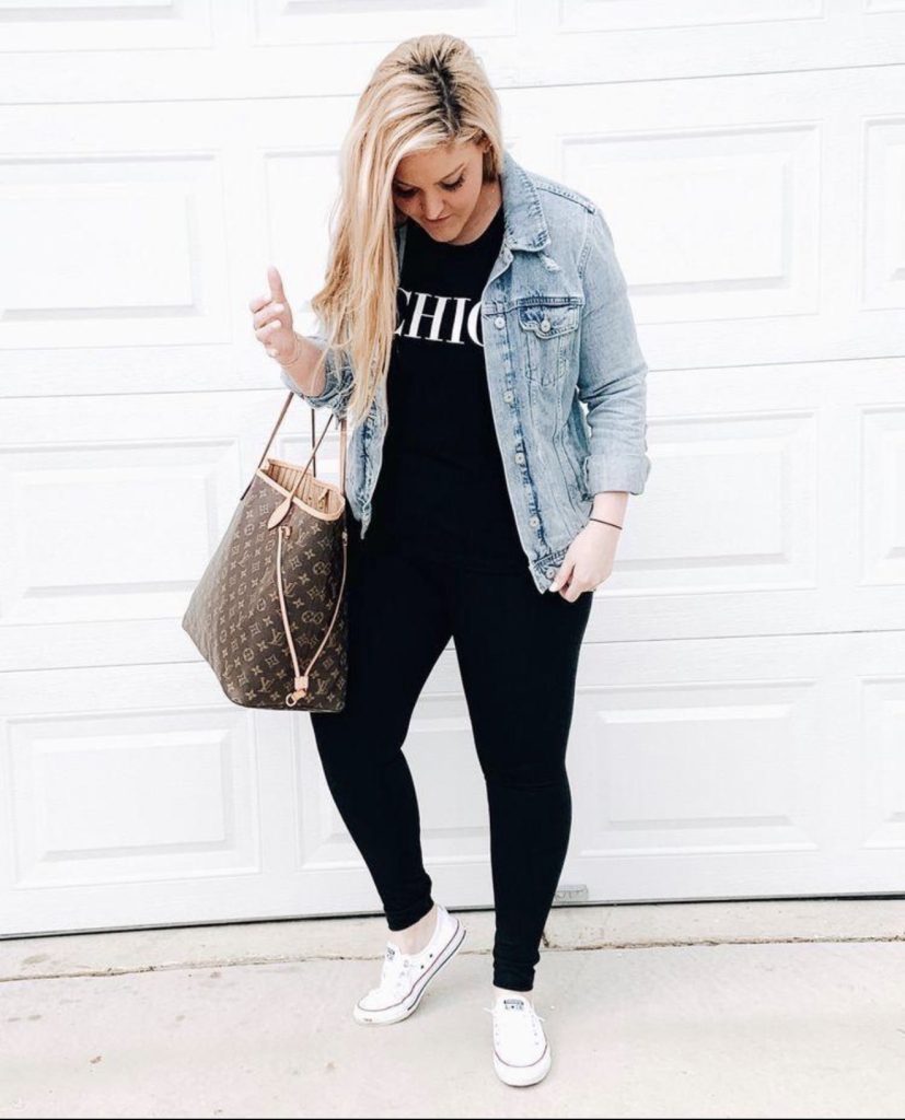Denim Jacket, Black Jeans and Simple Sneakers