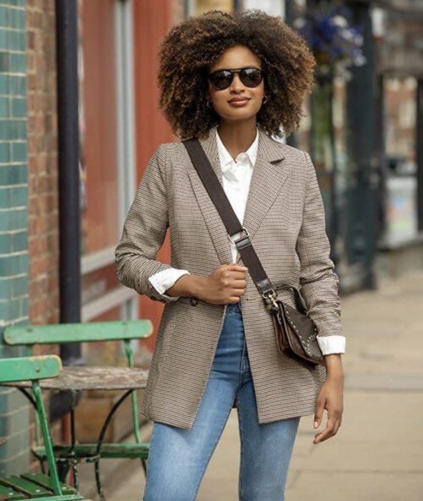 Crossbody Bag With Jeans, a Blazer and a Basic Tee