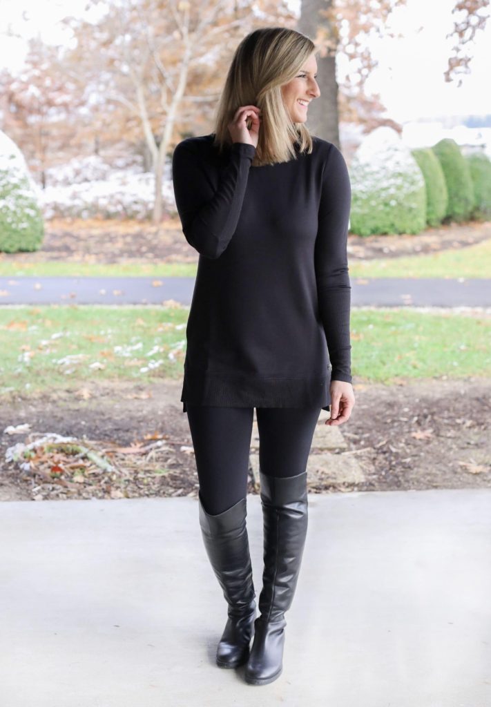 Black Tunic With Black Leggings and Ankle Boots