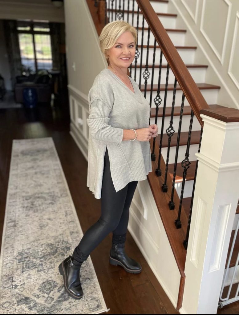 Cozy Sweater Tunic With Faux Leather Leggings