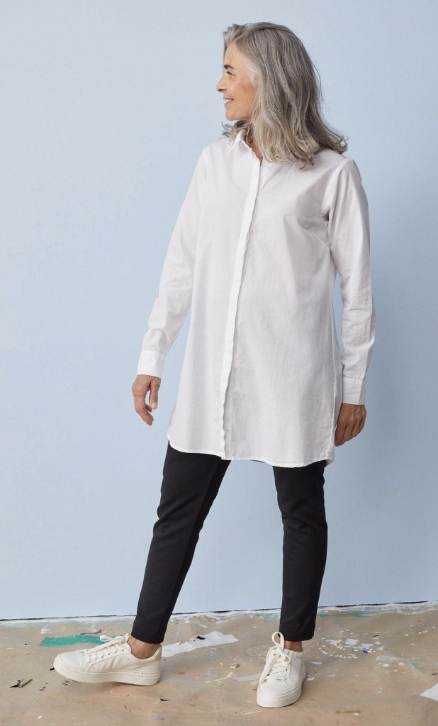 Button Front Tunic With Leggings and Loafers
